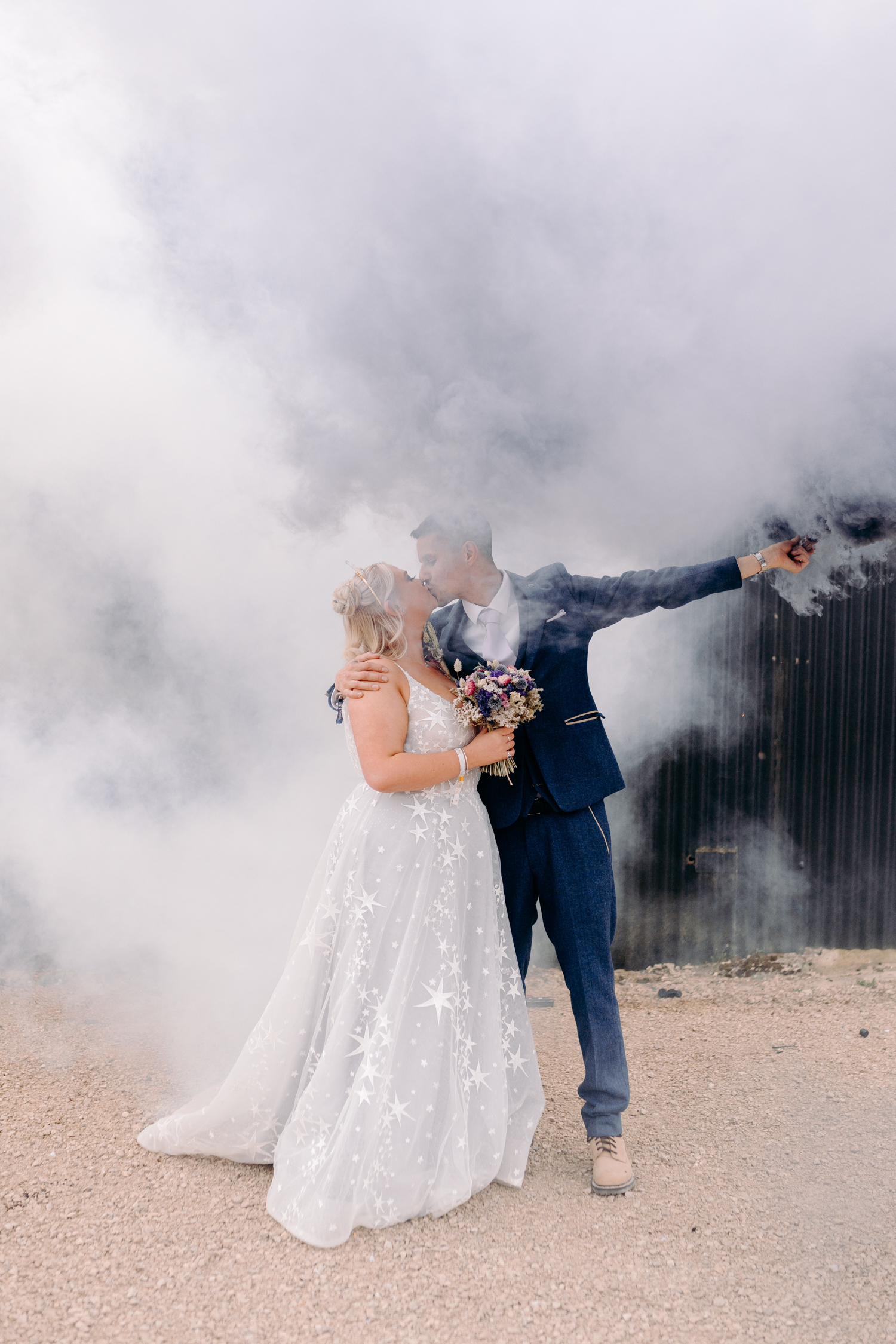 smoke bomb wedding photography