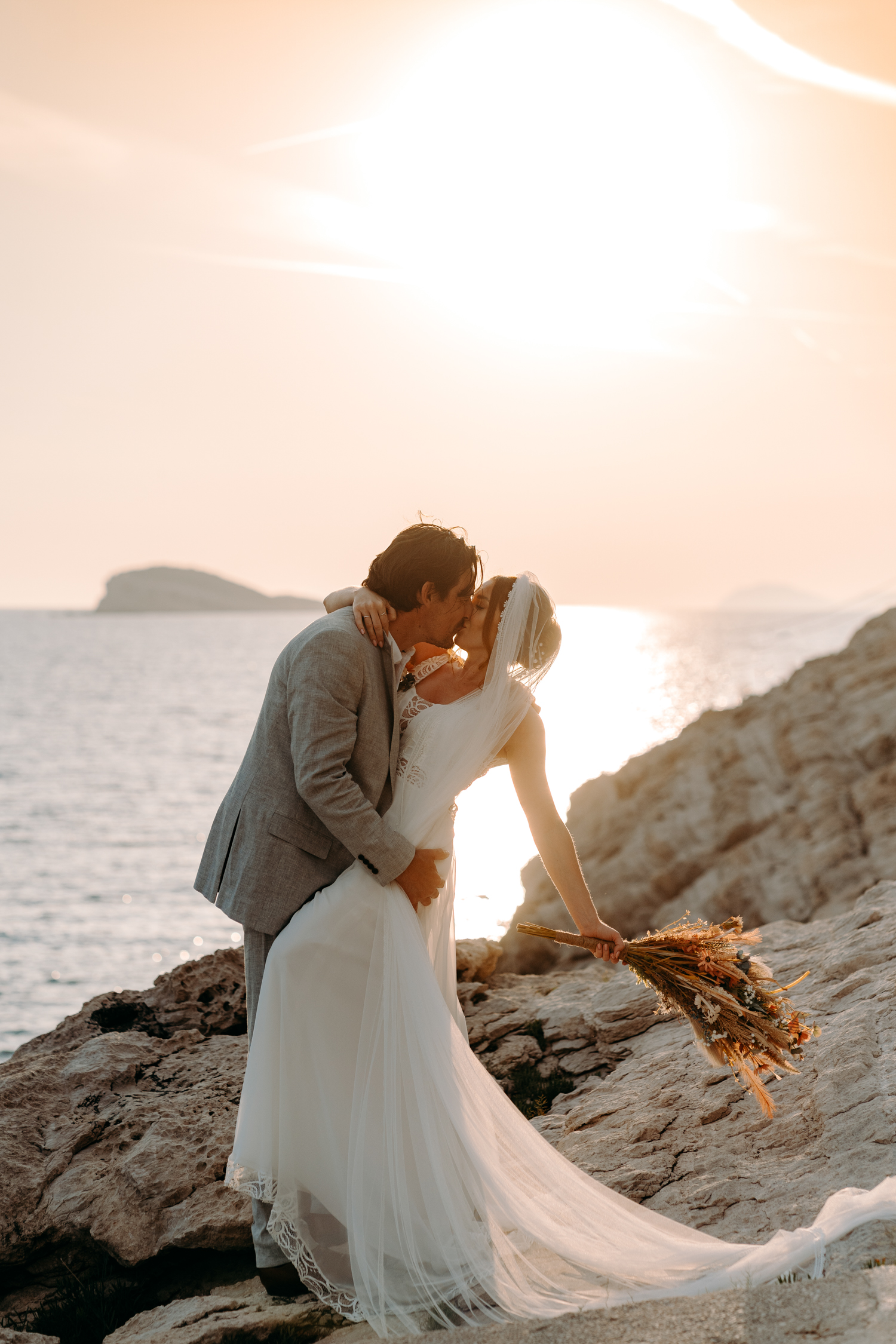 bride and groom by the atlantic sea in croatia, natural wedding photography dubrovnik