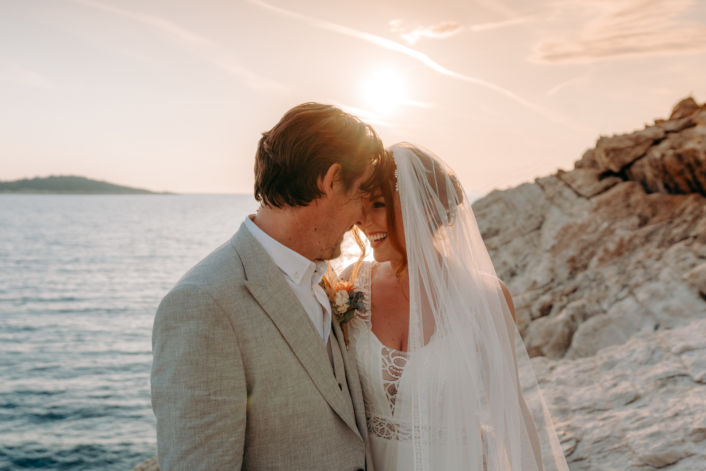 bride and groom by the atlantic sea in croatia, natural wedding photography dubrovnik