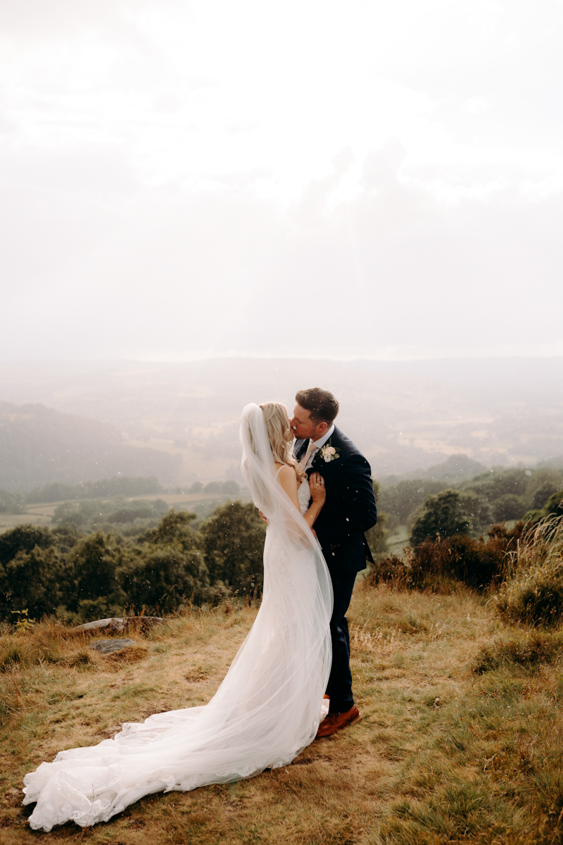 rainy wedding day portraits at The Maynard, Peak District wedding venue