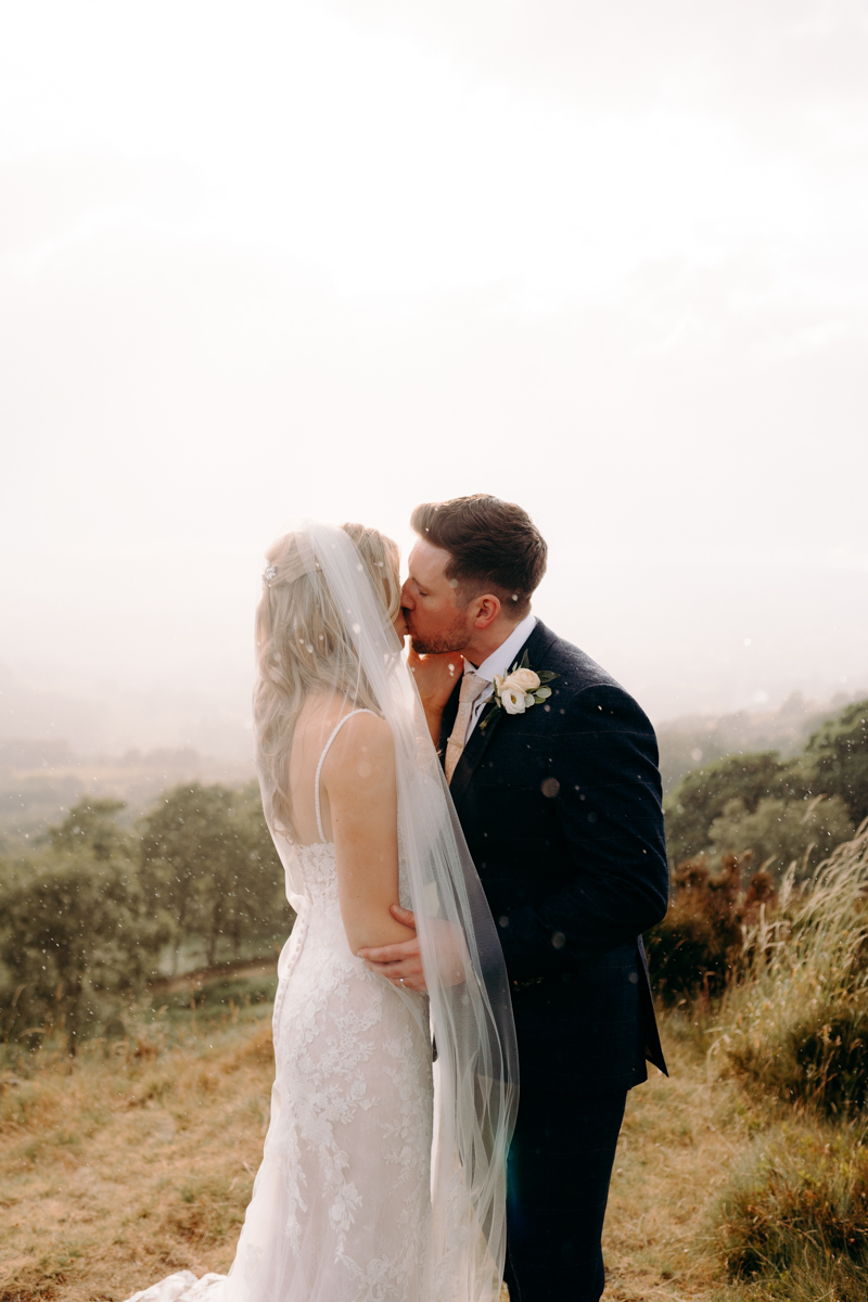 rainy wedding day portraits at The Maynard, Peak District wedding venue