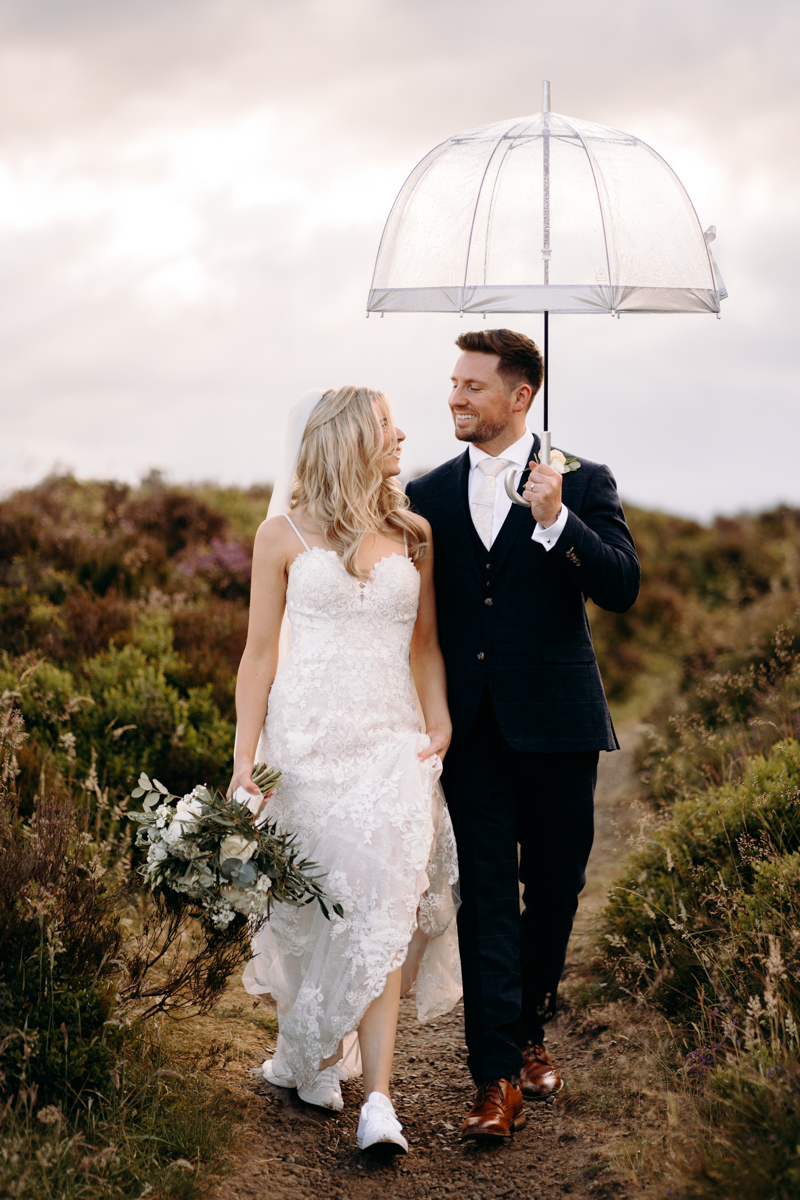 rainy wedding day portraits at The Maynard, Peak District wedding venue