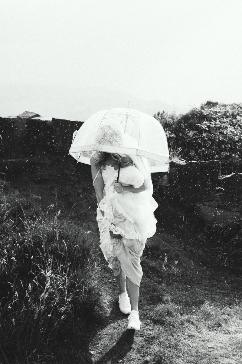 rainy wedding day portraits at The Maynard, Peak District wedding venue
