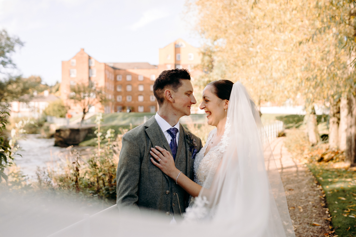natural, candid wedding photography at autumn wedding at The West Mill, Derby wedding venue