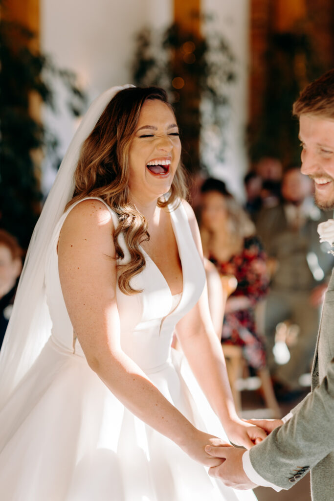 natural wedding photos of ceremony in the pavilion at thorpe garden, tamworth