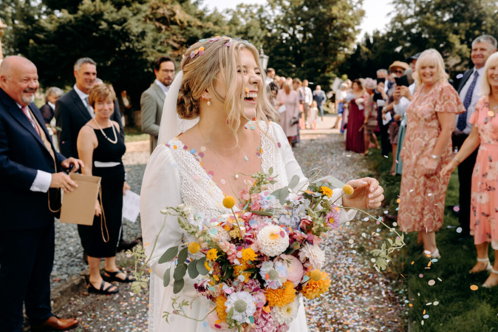 north wales church wedding ceremony with amazing paper confetti