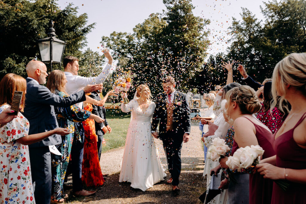 north wales church wedding ceremony with amazing paper confetti