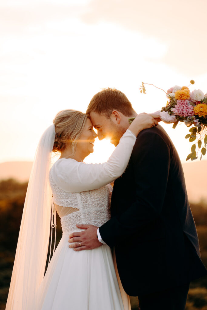 golden hour, sunset wedding photography at moel findeg in north wales