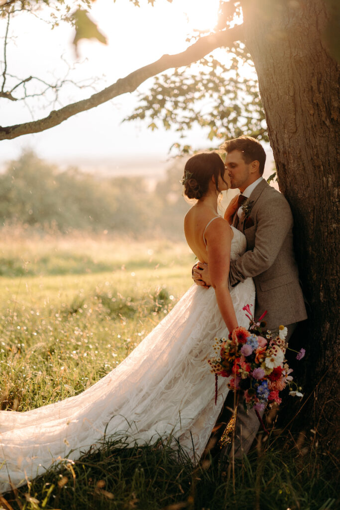 golden hour bride and groom natural photography