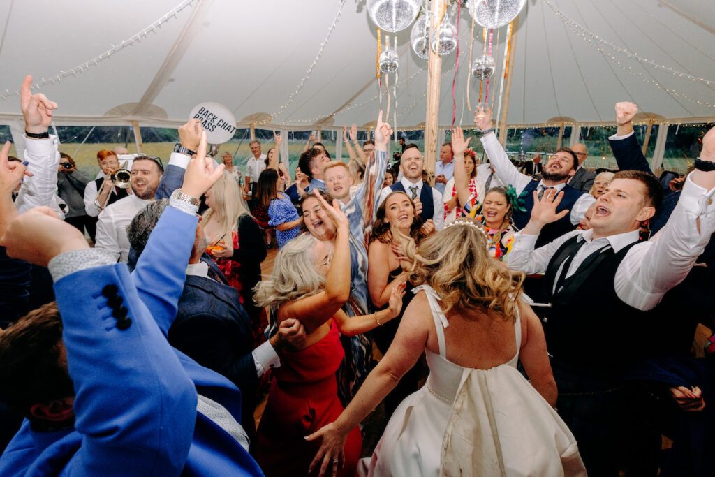 backchat brass fun dance floor wedding photography at eyam hall weddings