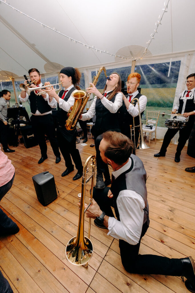 backchat brass fun dance floor wedding photography at eyam hall weddings