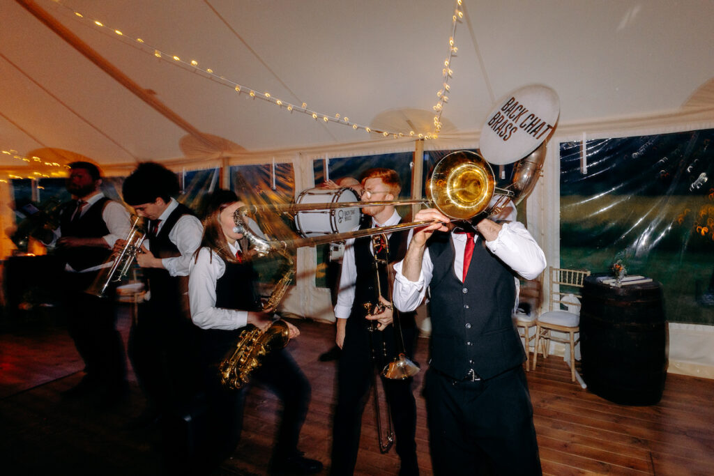 backchat brass fun dance floor wedding photography at eyam hall weddings