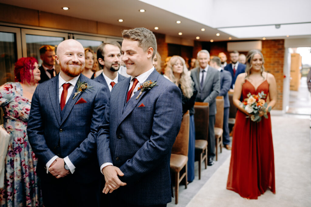 wedding ceremony at october wedding at the white hart inn, derbyshire