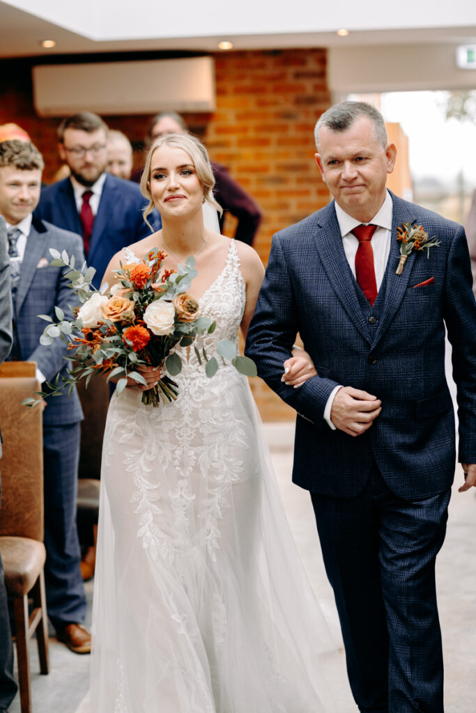 wedding ceremony at october wedding at the white hart inn, derbyshire
