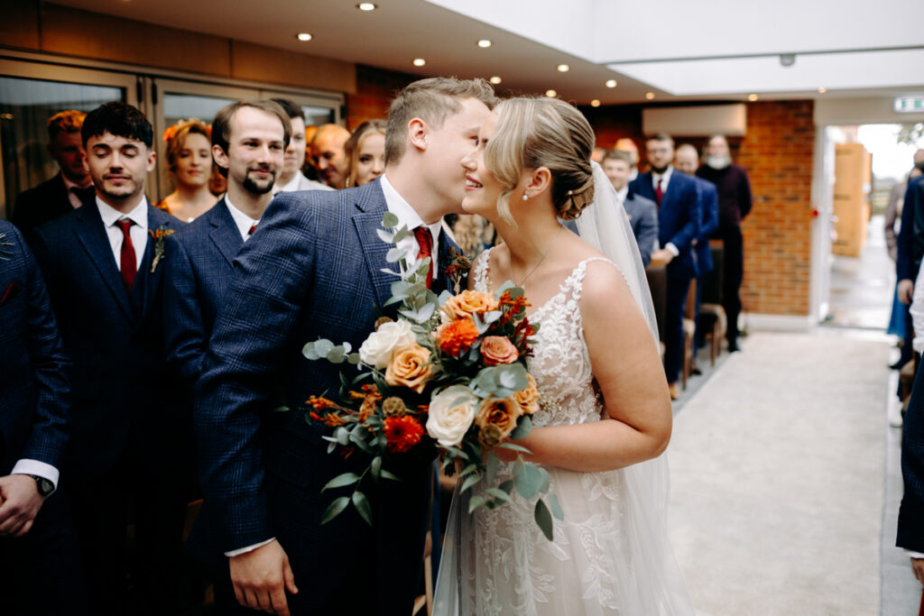 wedding ceremony at october wedding at the white hart inn, derbyshire
