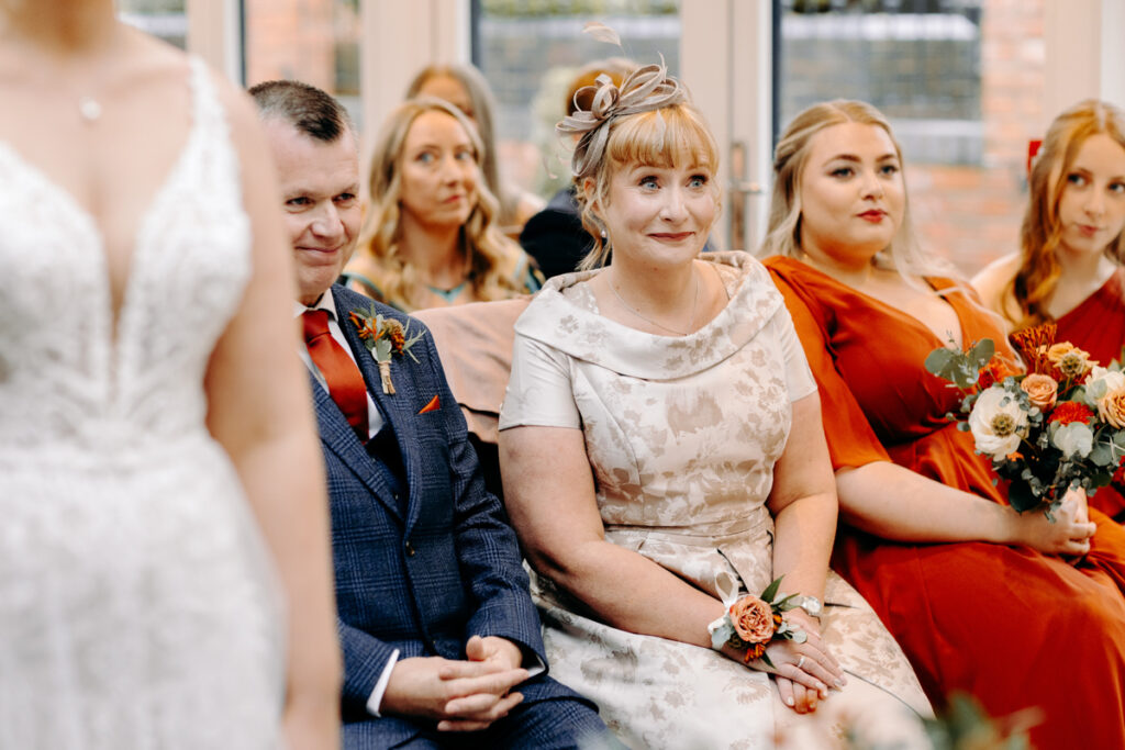 wedding ceremony at october wedding at the white hart inn, derbyshire