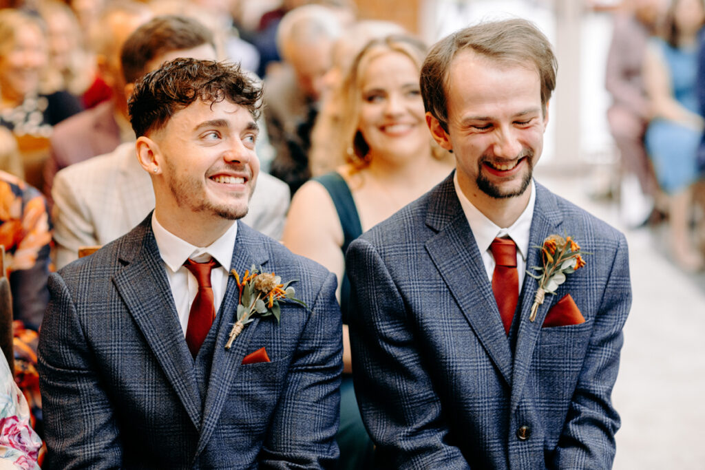 wedding ceremony at october wedding at the white hart inn, derbyshire