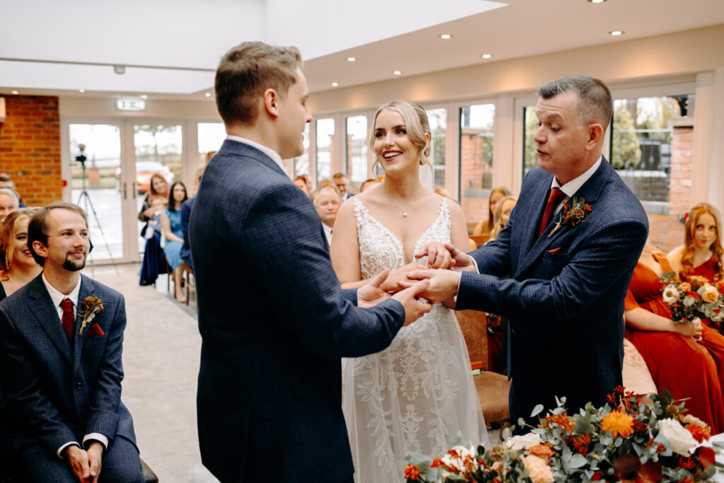 wedding ceremony at october wedding at the white hart inn, derbyshire