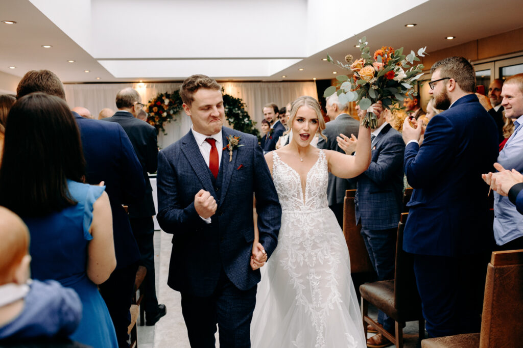 wedding ceremony at october wedding at the white hart inn, derbyshire
