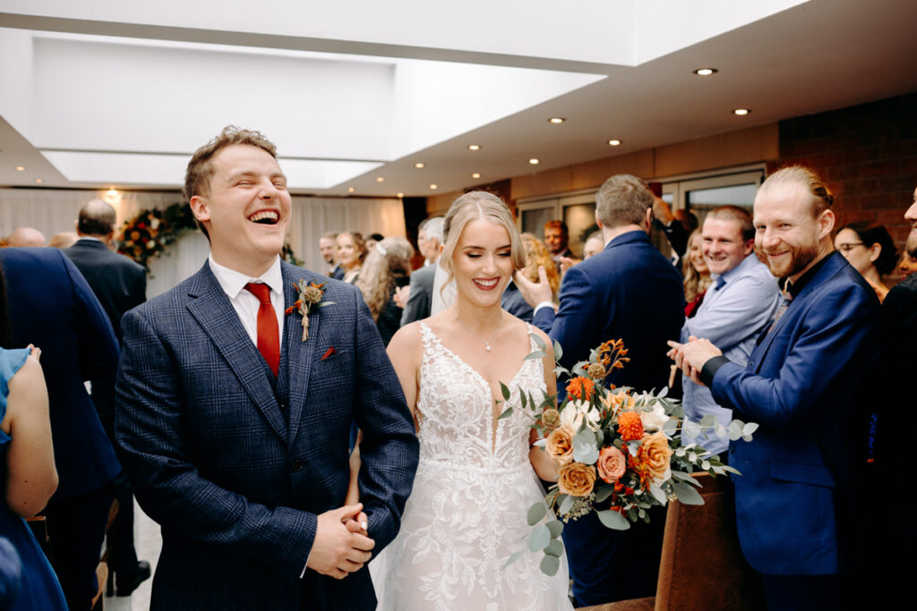 wedding ceremony at october wedding at the white hart inn, derbyshire
