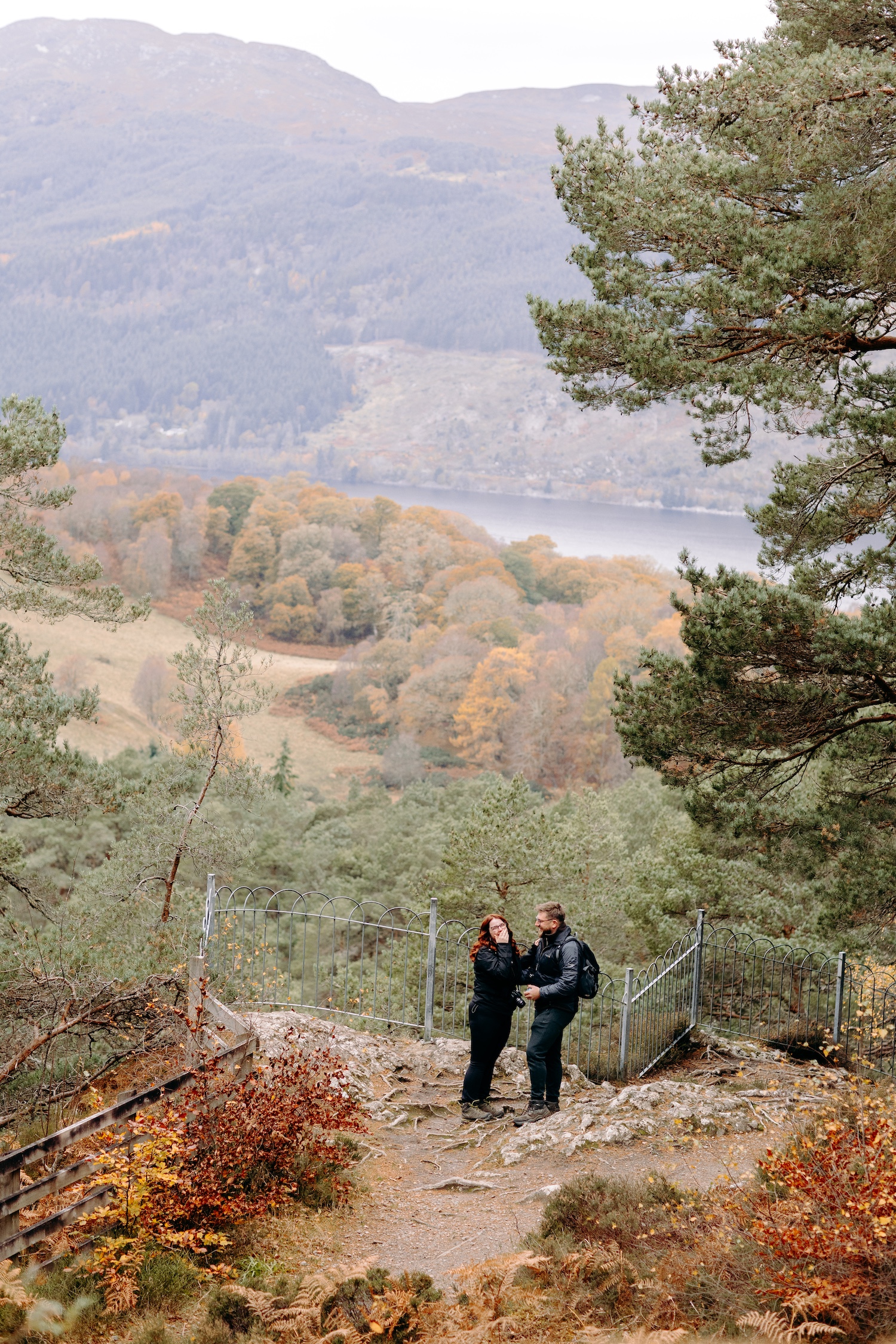 surprise proposal photography in the woodland above loch ness in the scottish highlands