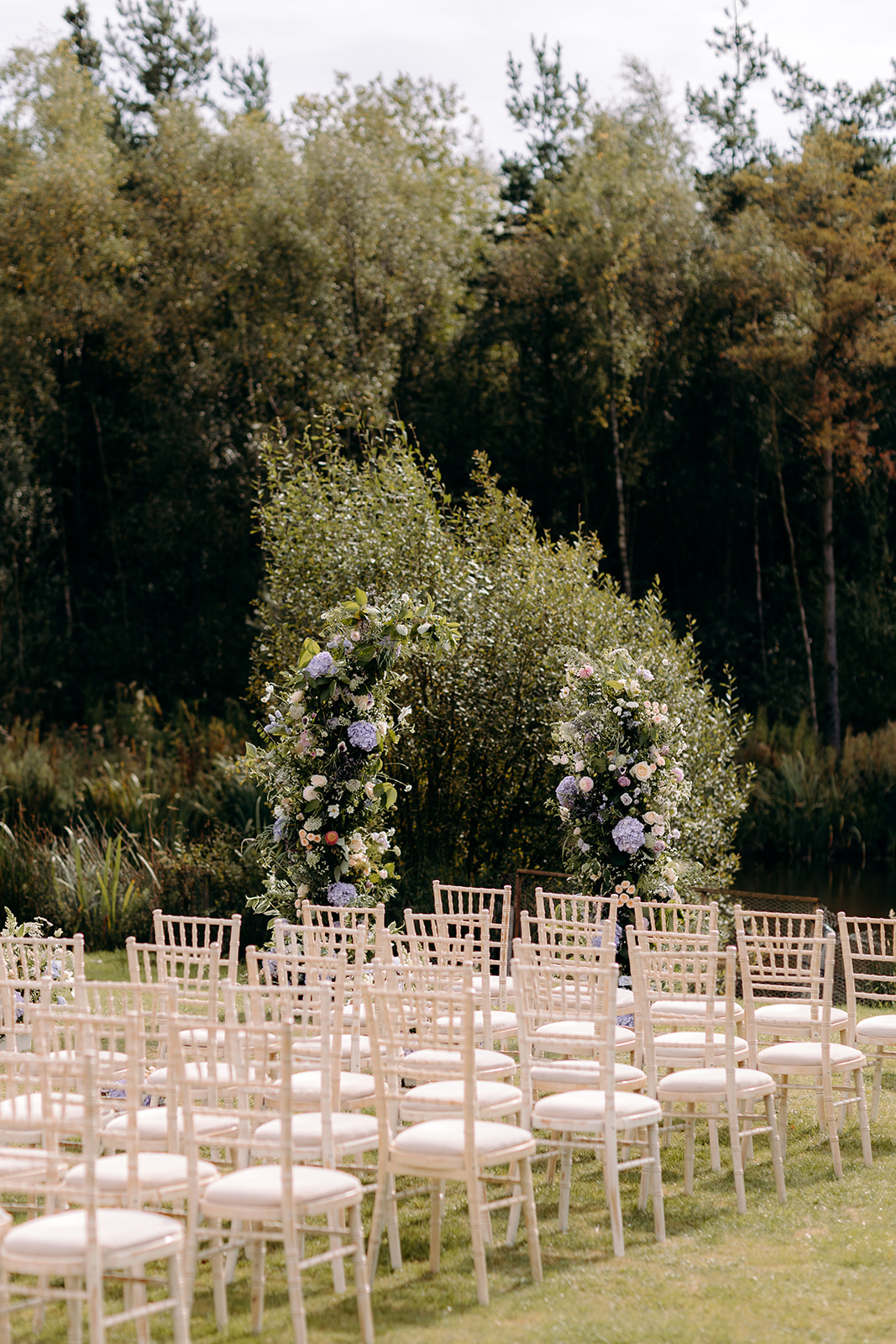 Lakeside wedding ceremony setup at Darwin Lakes holiday village.
