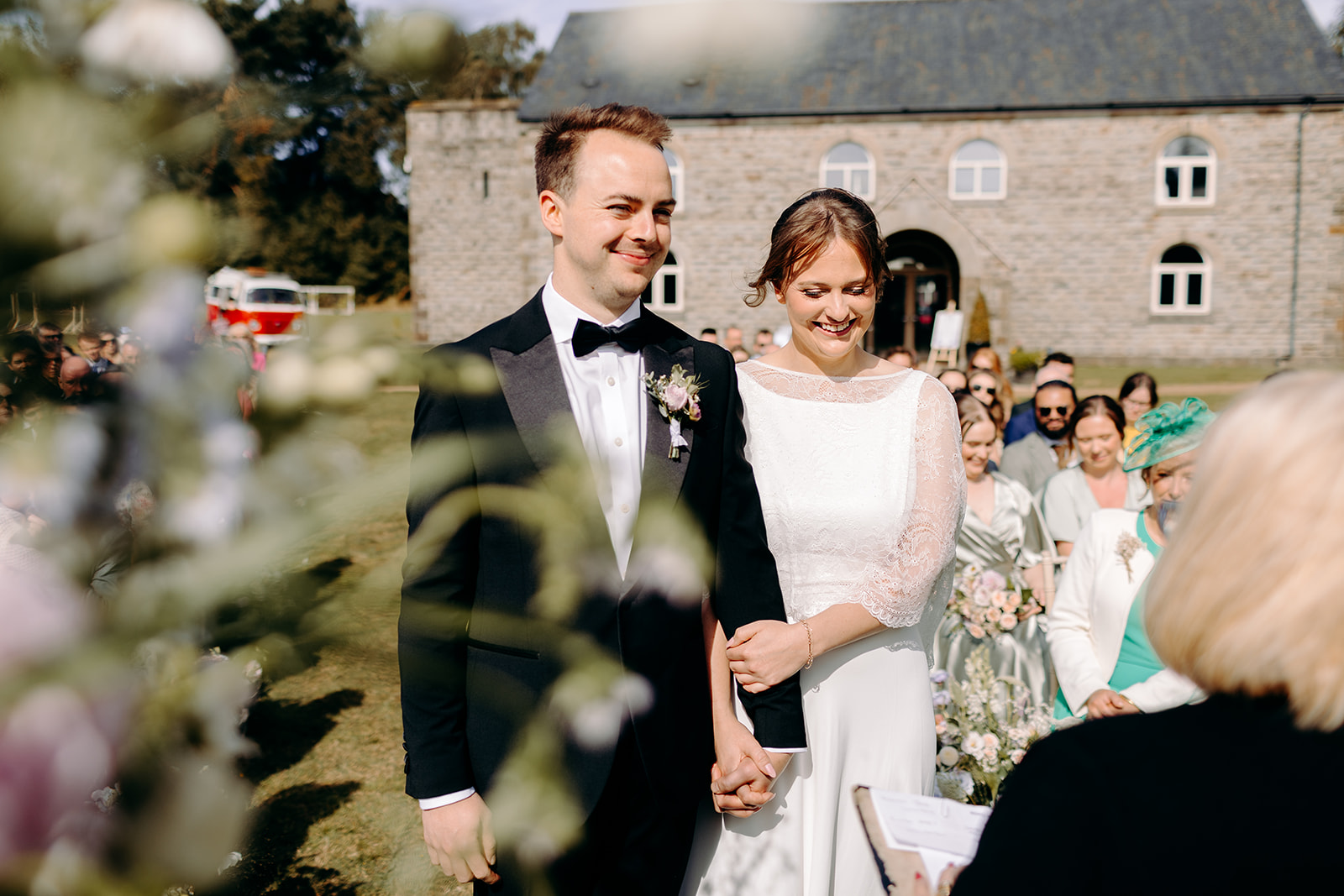 Outdoor wedding ceremony during September wedding at Darwin Lakes holiday village.