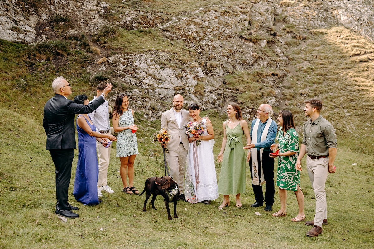 Guests celebrating with the couple immediately after the elopement ceremony.