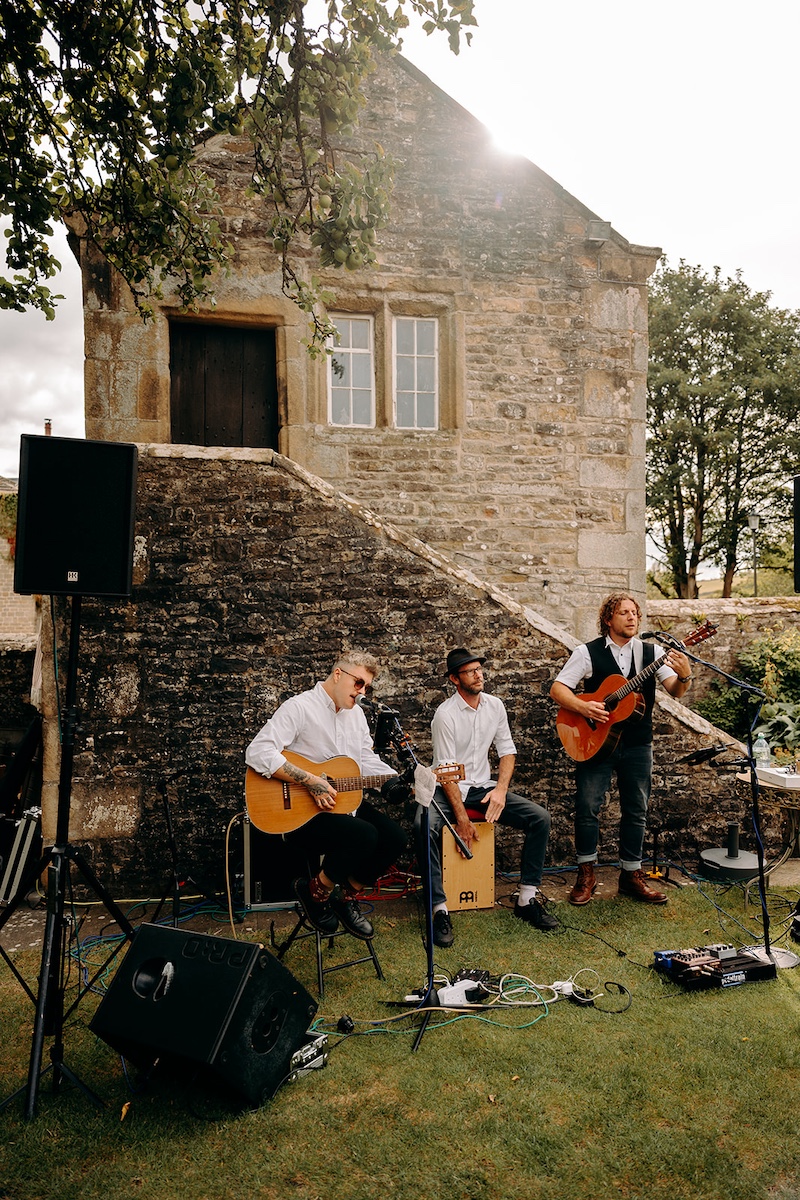 Waking Vegas, Derbyshire wedding band, playing during summer drinks reception at Eyam Hall.