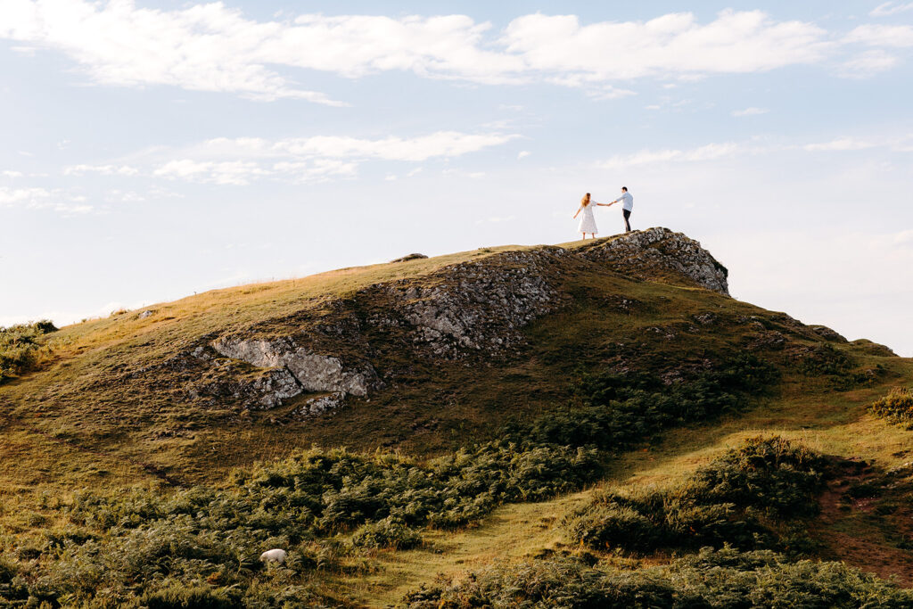 Wide landscape image of North Wales mountains during destination couple photoshoot