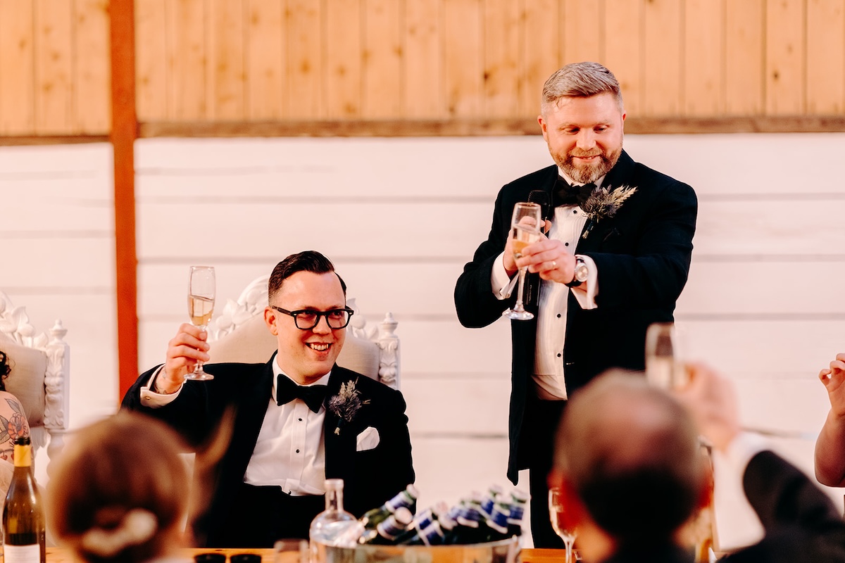 Best man giving a speech during the wedding breakfast at The Wellbeing Farm.