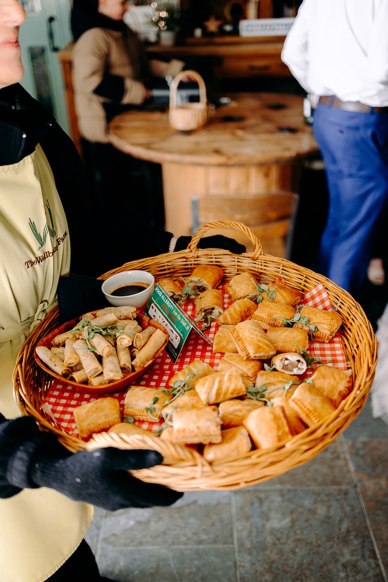 Basket of colourful canapés being served during the drinks reception at The Wellbeing Farm.
